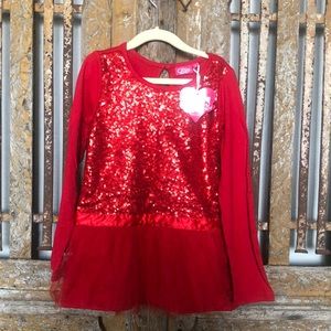 COLLINI RED SEQUIN TULLE TUNIC TOP GIRLS 6